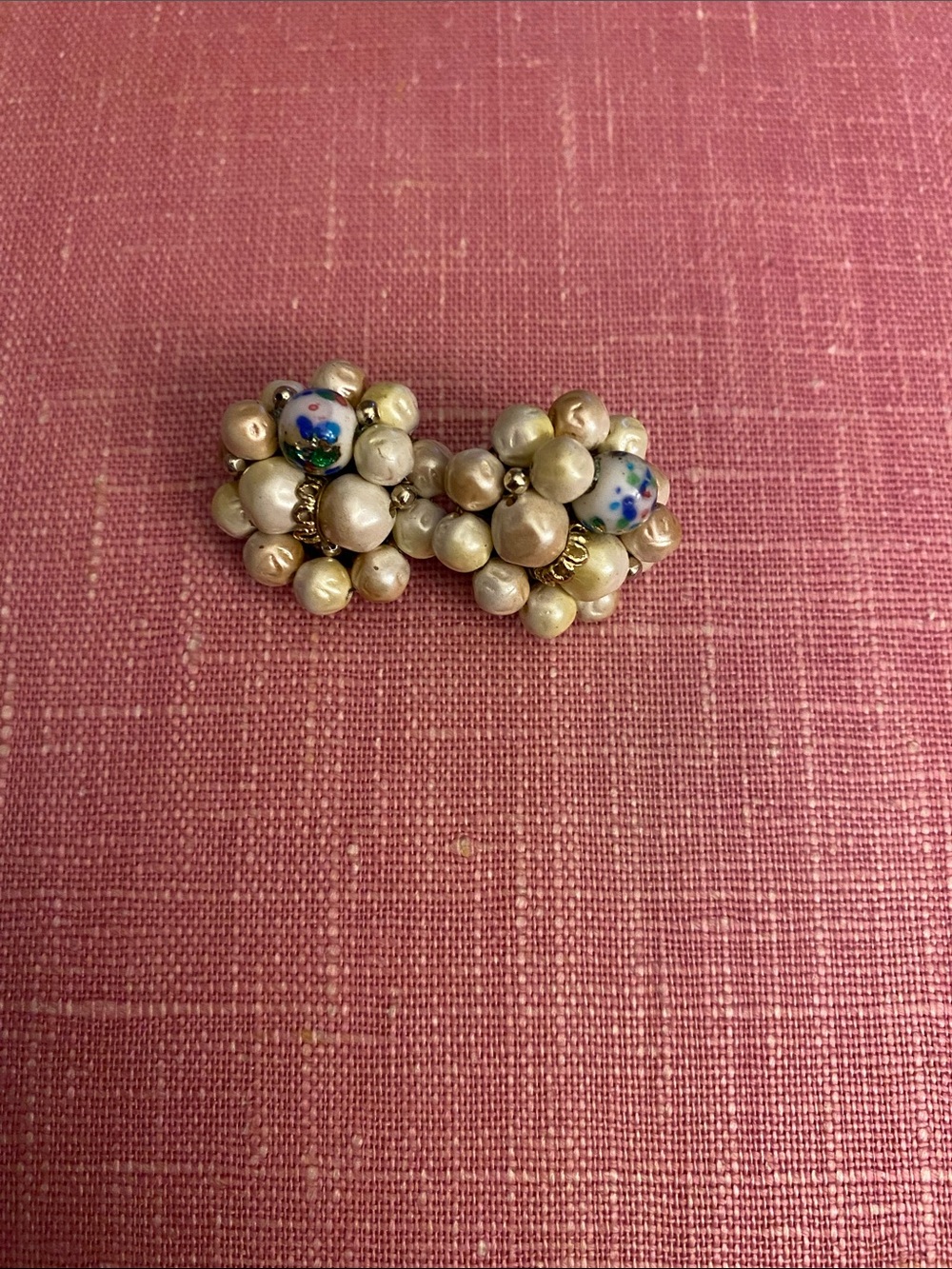 Japan Signed Vintage Pearl Cluster Earrings Clip-ons